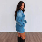 The Yasmina Elisa Casual Denim Belted Jacket Dress