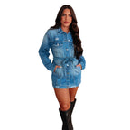 The Yasmina Elisa Casual Denim Belted Jacket Dress