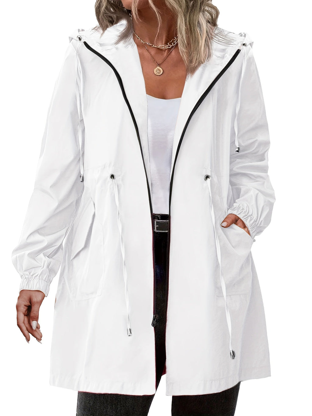 Women's Rain Jacket with Hood and Zipper - Louisa