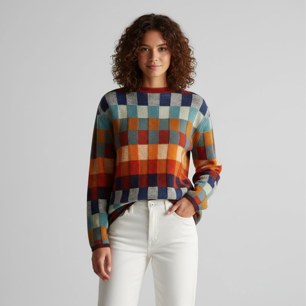 Erica - Patchwork Design Turtleneck Sweater