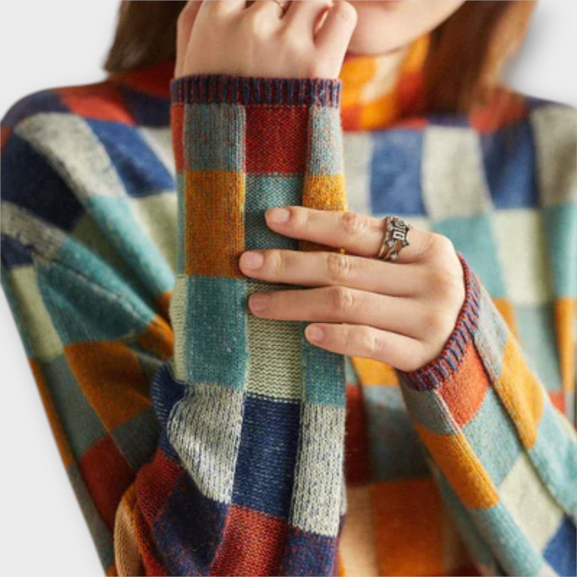 Erica - Patchwork Design Turtleneck Sweater