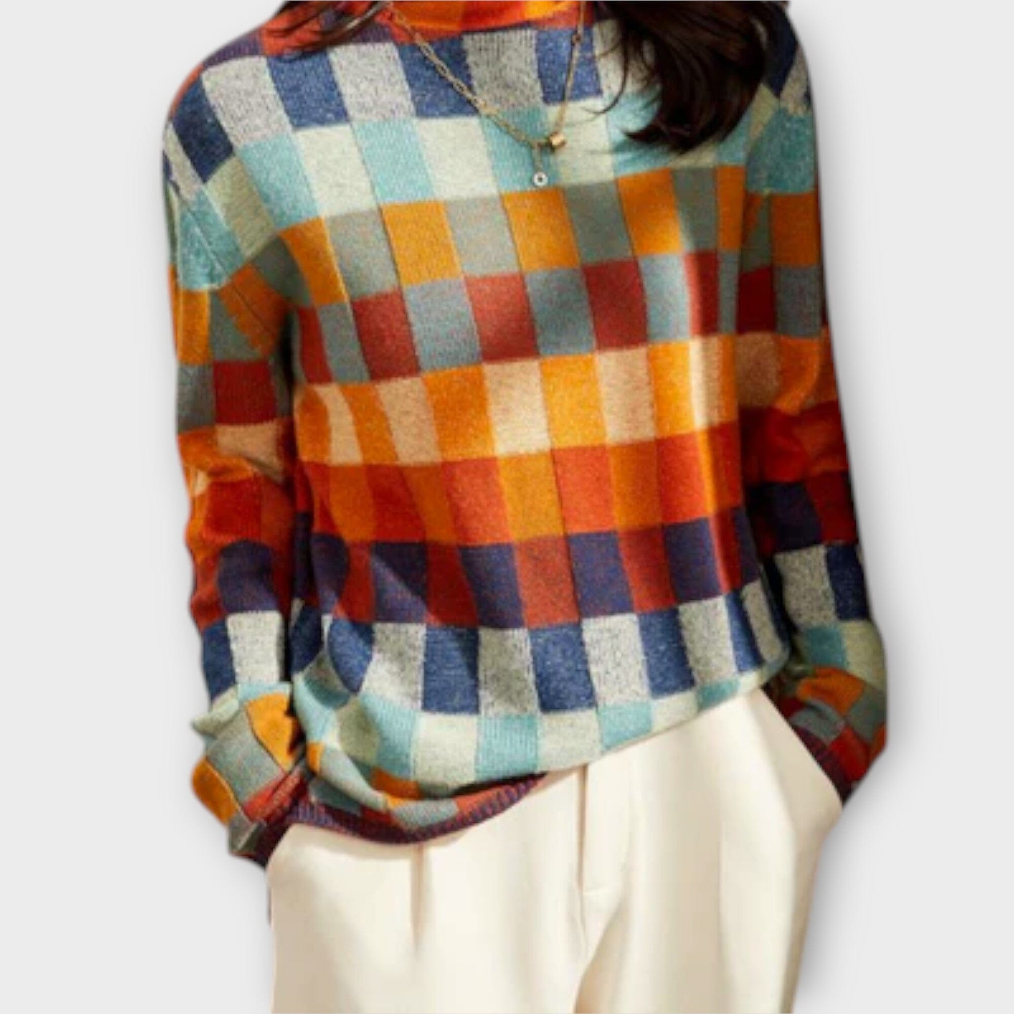 Erica - Patchwork Design Turtleneck Sweater