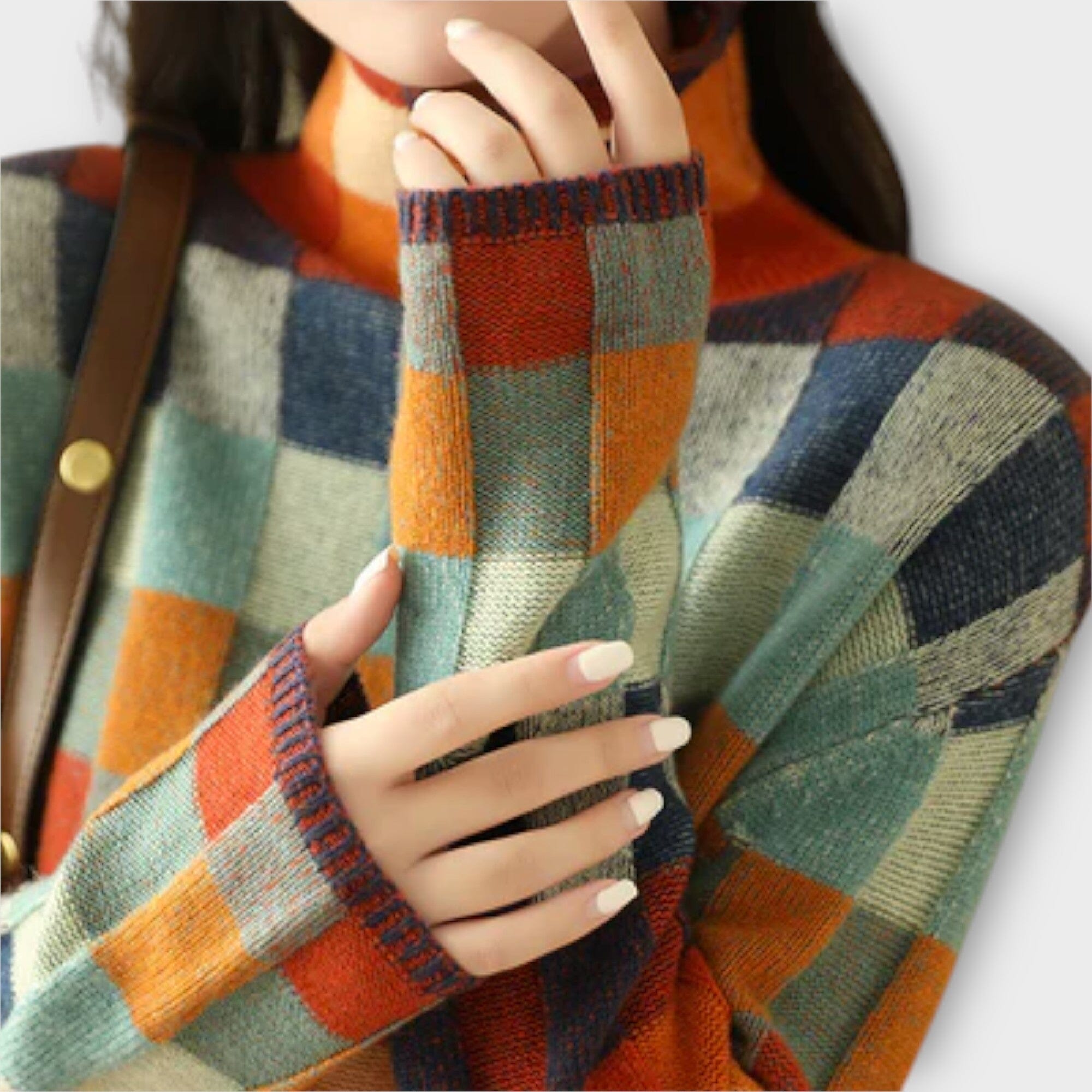 Erica - Patchwork Design Turtleneck Sweater