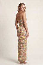 Alessia | Pastel Floral 3d Embroidered Fitted Maxi Dress For Women