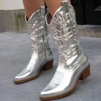 Amy | Metallic Western Embroidered Ankle Boots