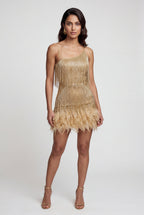 Alessia | Fringe Feather-trim Mini Cocktail Dress For Women