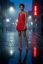 Alessia | Fringe Feather-trim Mini Cocktail Dress For Women
