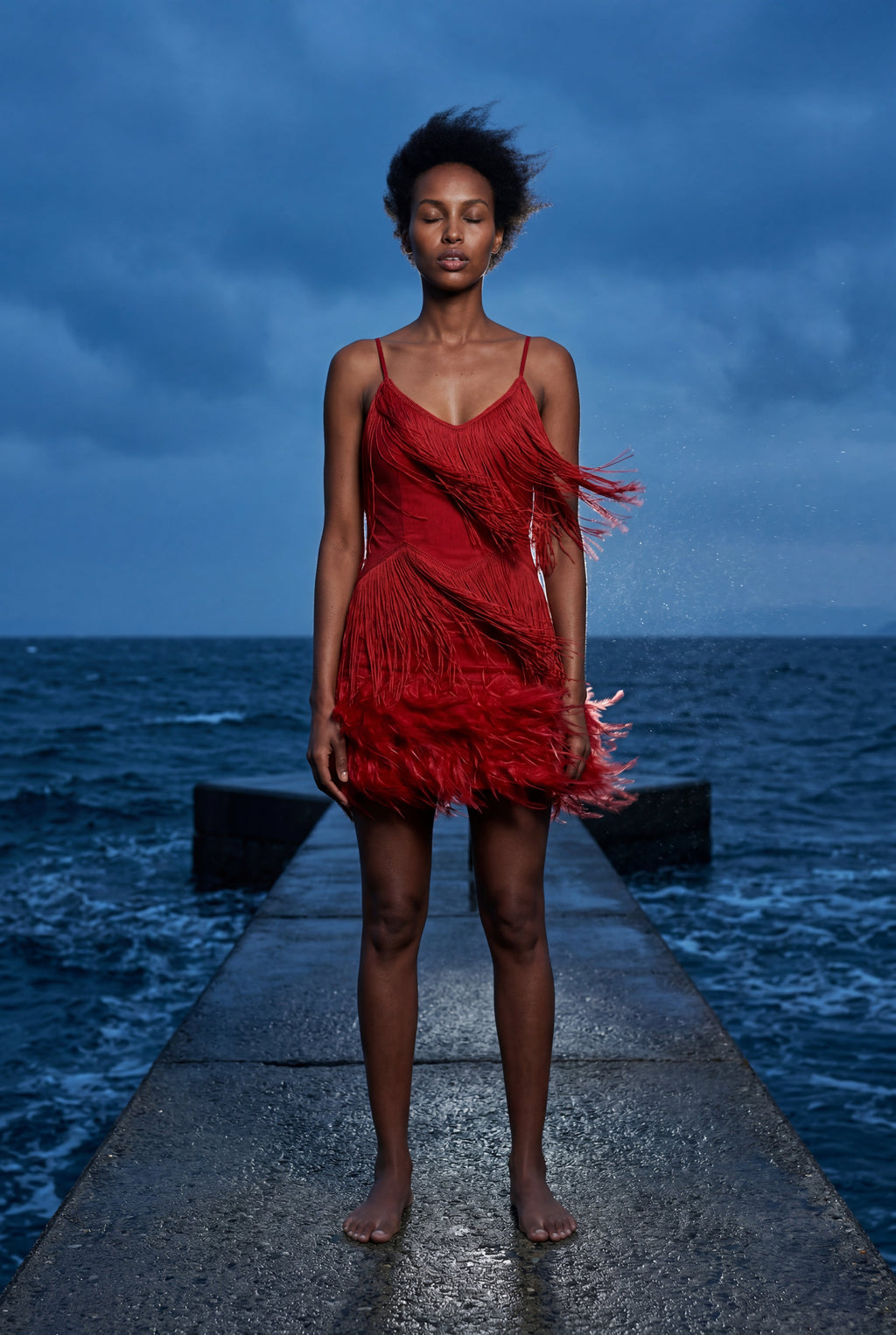 Alessia | Fringe Feather-trim Mini Cocktail Dress For Women