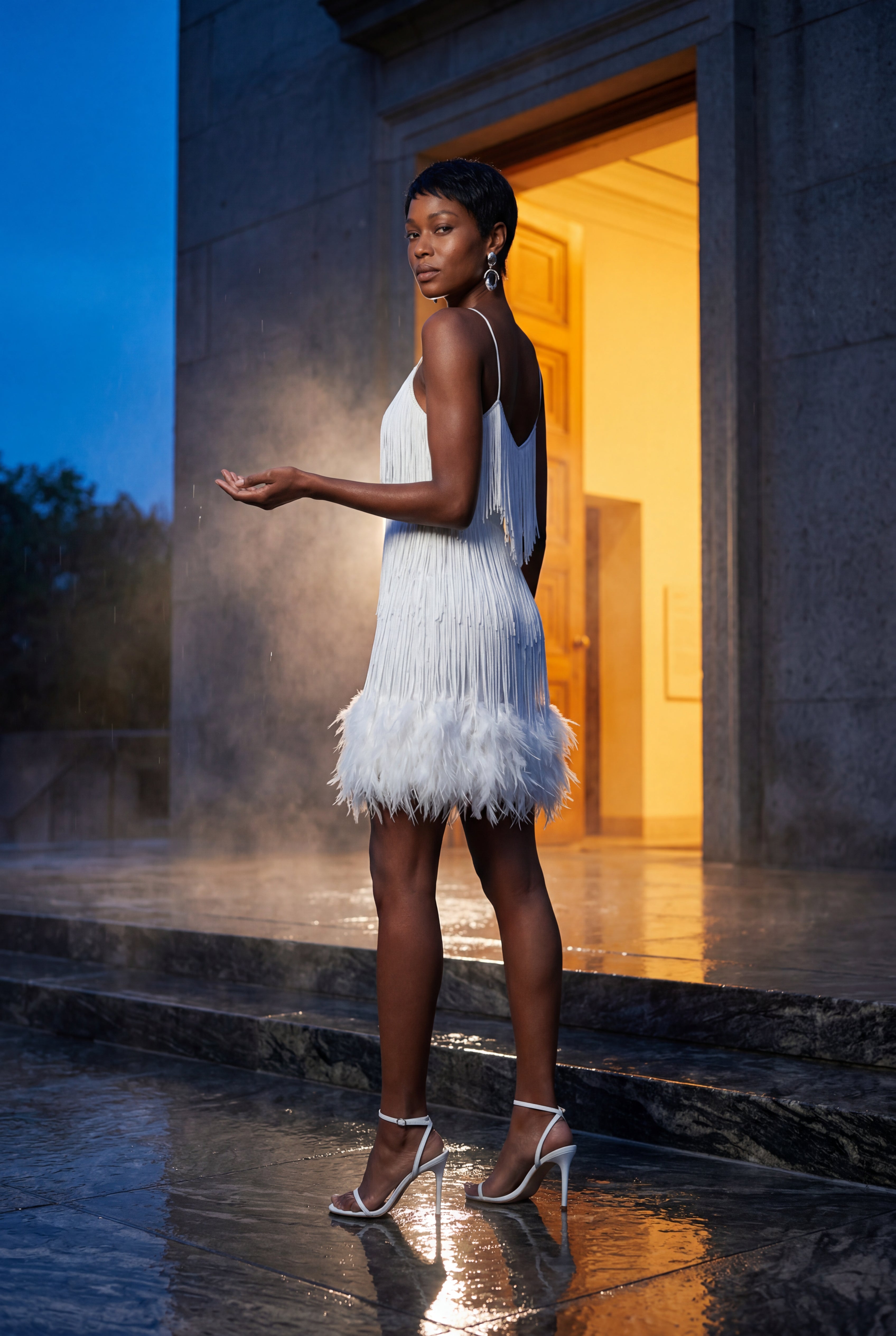 Alessia | Fringe Feather-trim Mini Cocktail Dress For Women