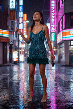 Alessia | Fringe Feather-trim Mini Cocktail Dress For Women