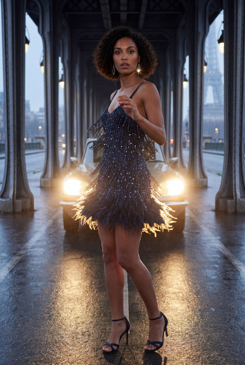 Alessia | Fringe Feather-trim Mini Cocktail Dress For Women