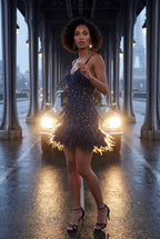 Alessia | Fringe Feather-trim Mini Cocktail Dress For Women