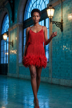 Alessia | Fringe Feather-trim Mini Cocktail Dress For Women