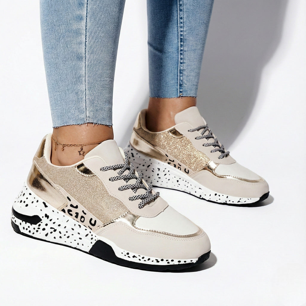 Lia | Metallic Panel Chunky Animal Print Walking Sneakers