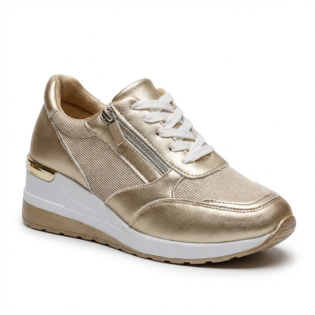 Lia | Metallic Wedge Platform Sneakers with Side Zip
