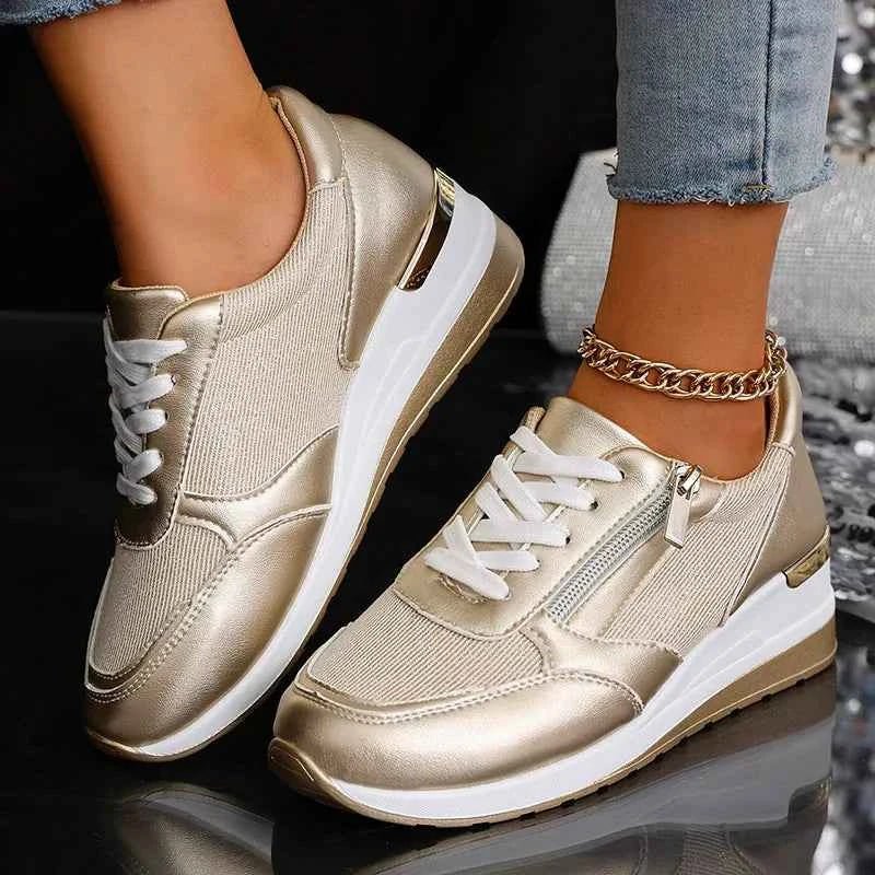 Lia | Metallic Wedge Platform Sneakers with Side Zip