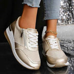 Lia | Metallic Wedge Platform Sneakers with Side Zip