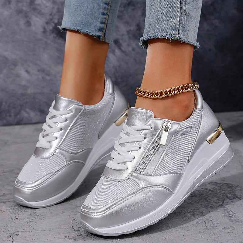 Lia | Metallic Wedge Platform Sneakers with Side Zip
