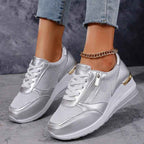 Lia | Metallic Wedge Platform Sneakers with Side Zip