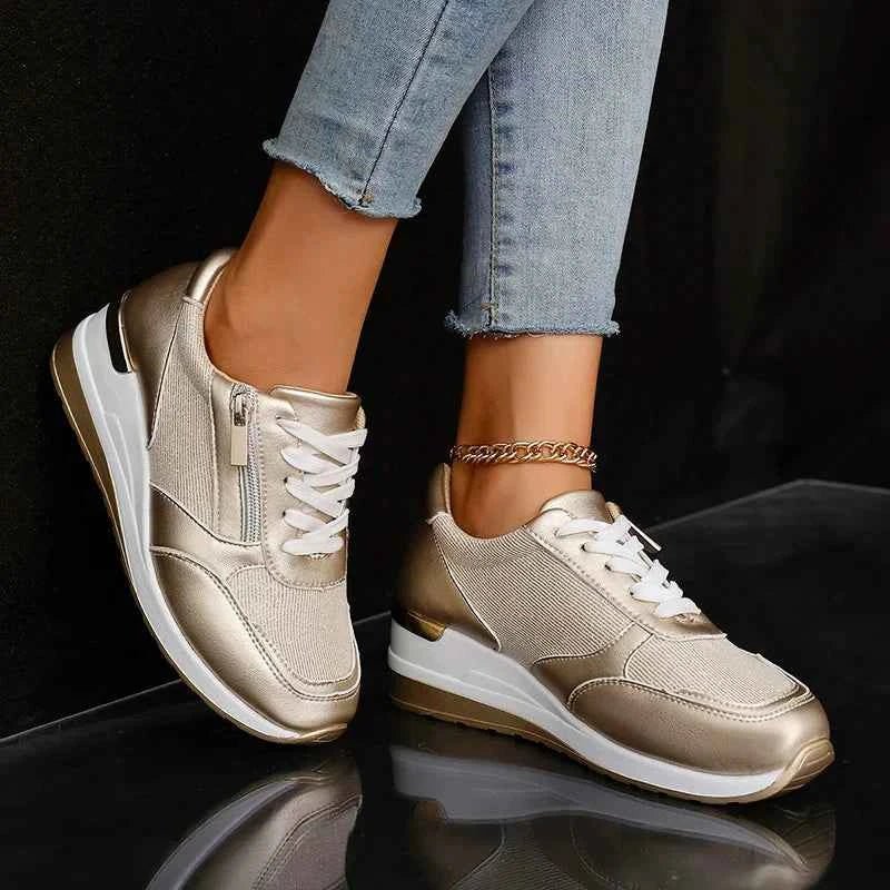 Lia | Metallic Wedge Platform Sneakers with Side Zip
