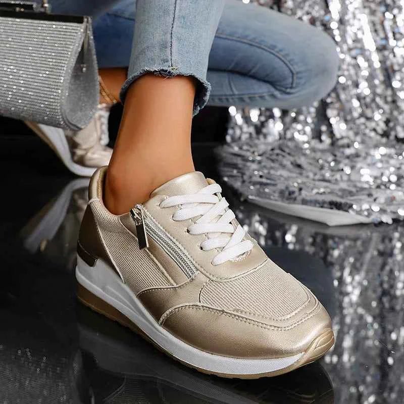 Lia | Metallic Wedge Platform Sneakers with Side Zip