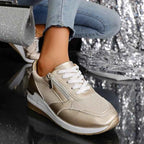 Lia | Metallic Wedge Platform Sneakers with Side Zip