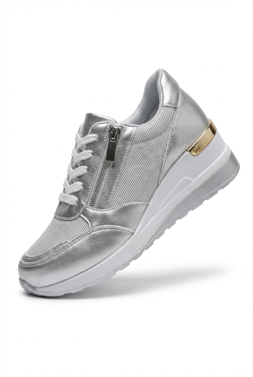 Lia | Metallic Wedge Platform Sneakers with Side Zip