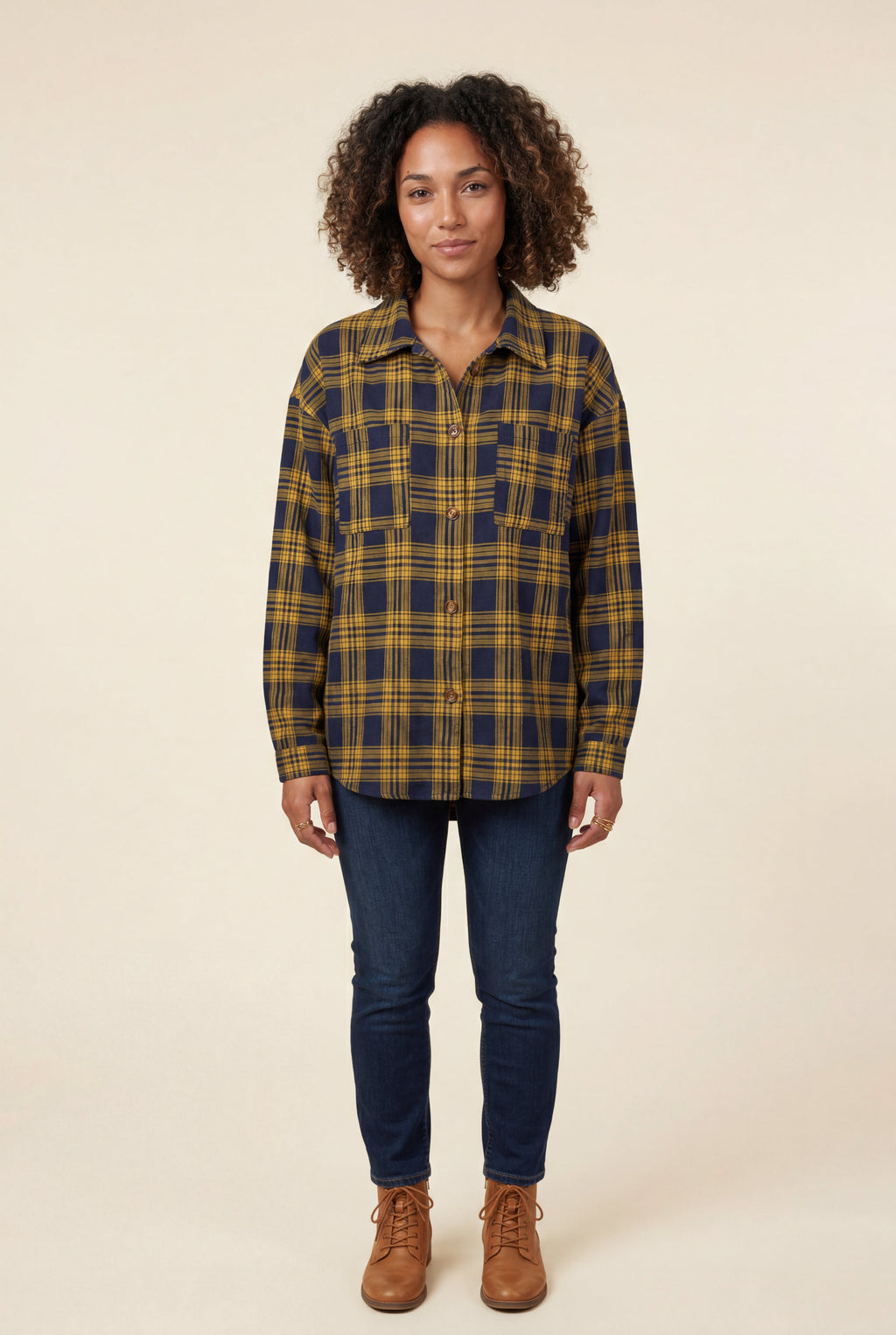 Relaxed Fit Checked Long Sleeve Shirt with Classic Collar