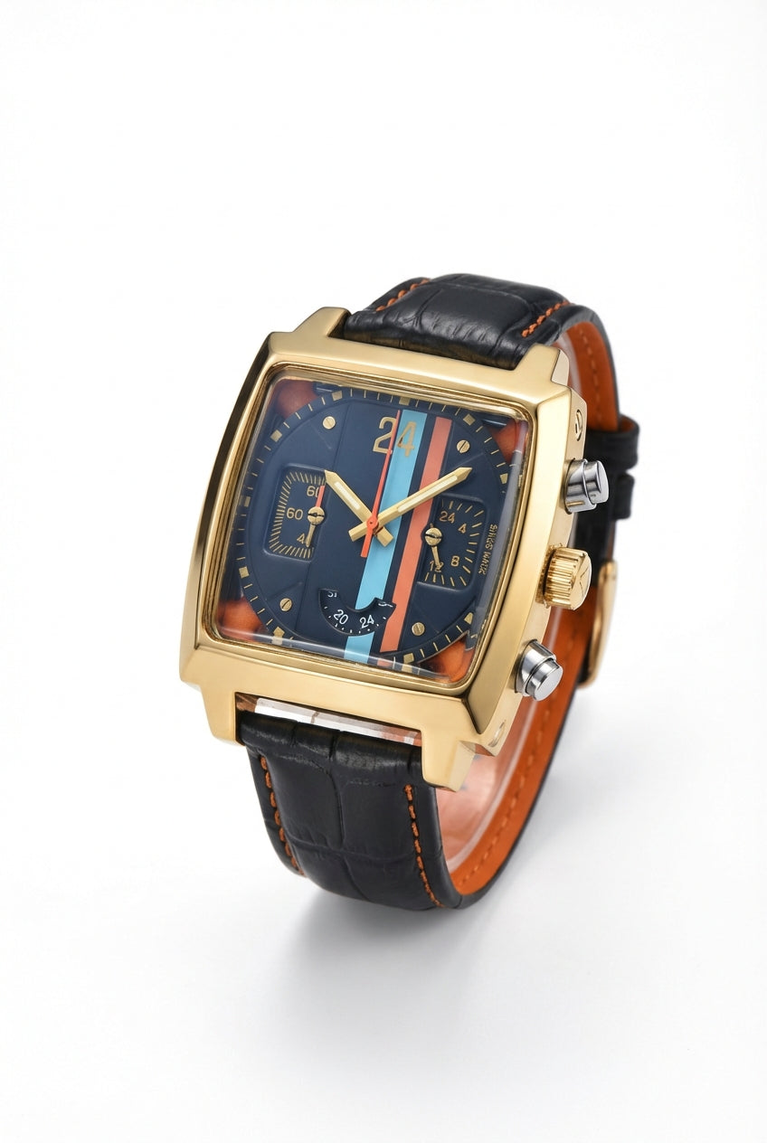 Liam | Square Dial Chronograph Watch with Racing Stripe Detail