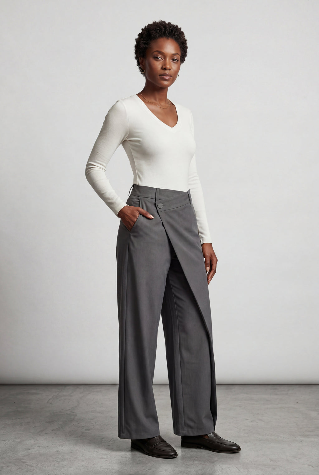 Lia | Asymmetrical Wrap Front Wide Leg Trousers
