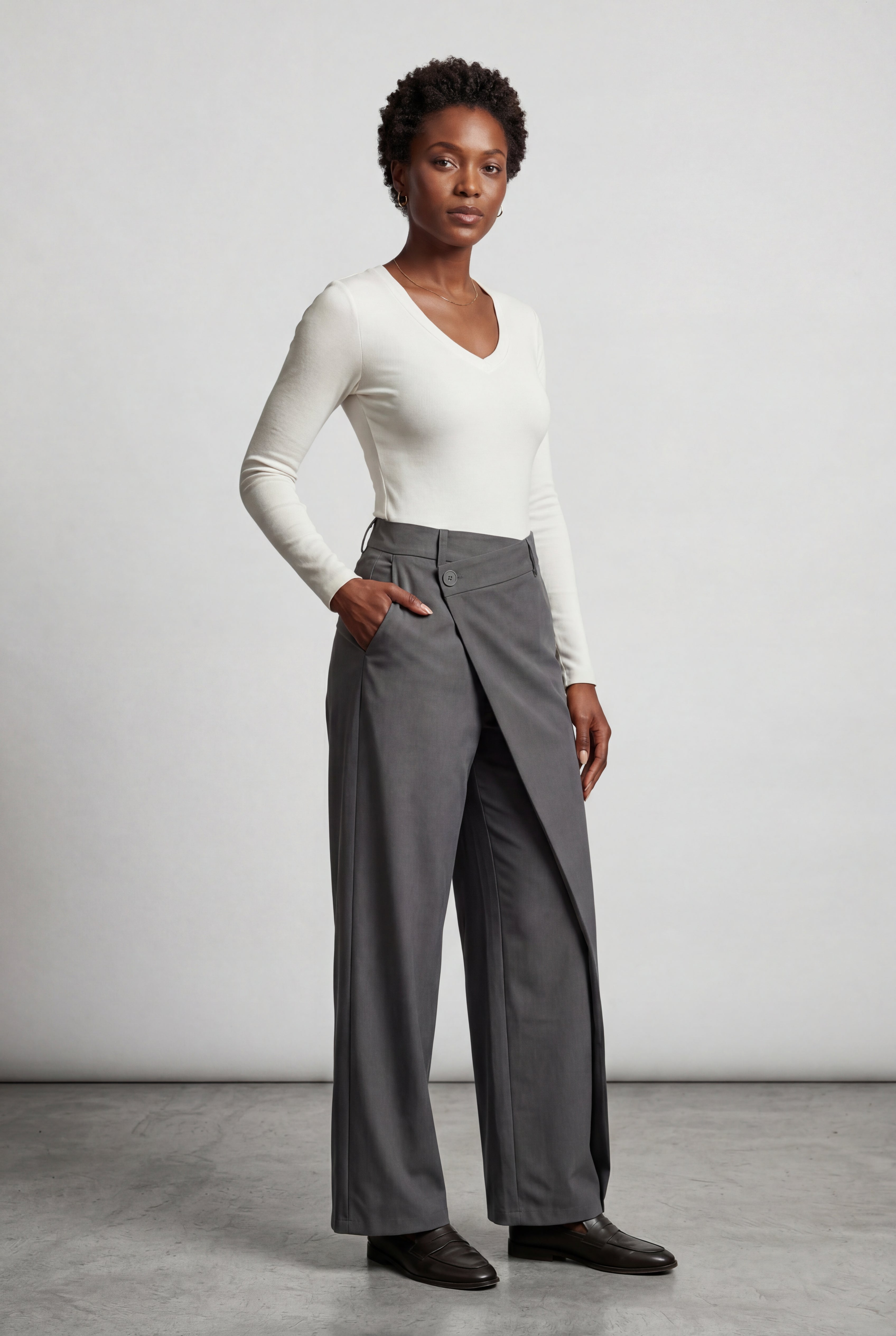 Lia | Asymmetrical Wrap Front Wide Leg Trousers