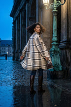 Checked Button-front Long Plaid Coat with Chest Pockets | Senna