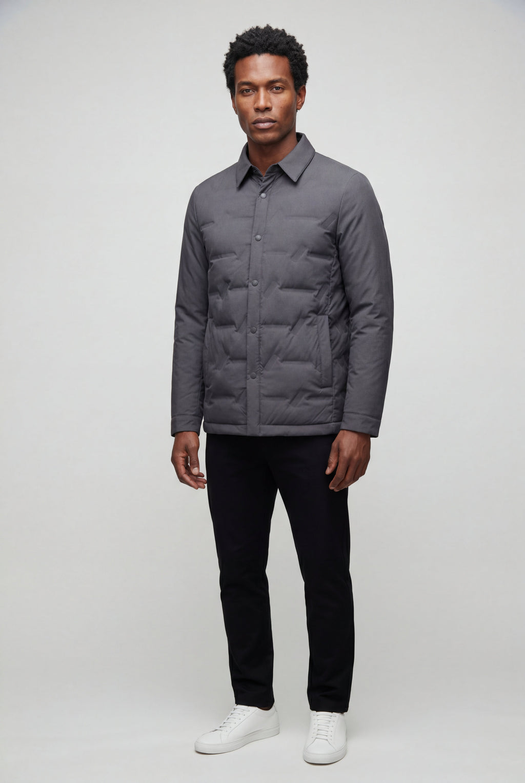 Liam | Chevron Quilted Snap-front Puffer Shirt Jacket