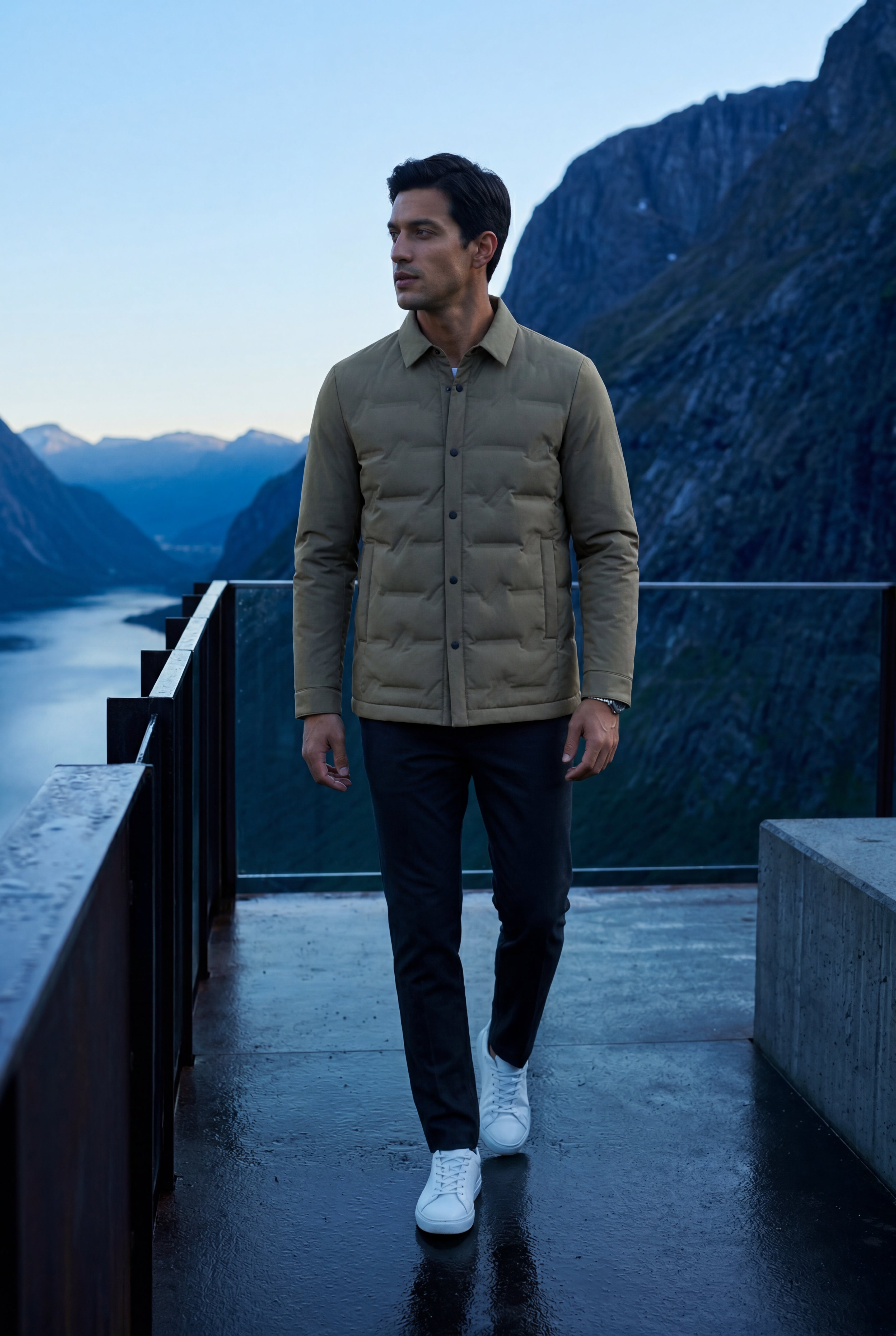 Liam | Chevron Quilted Snap-front Puffer Shirt Jacket