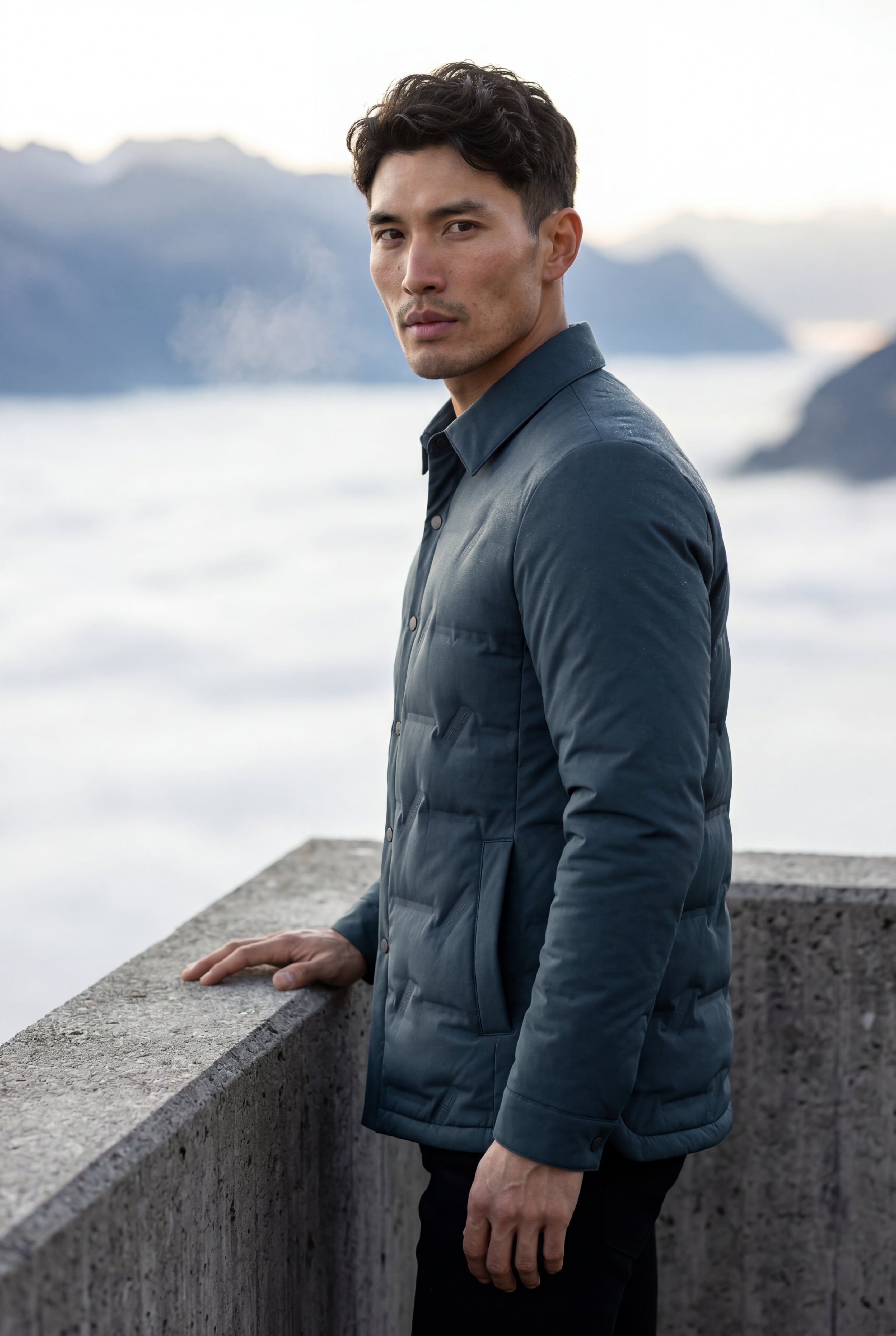Liam | Chevron Quilted Snap-front Puffer Shirt Jacket