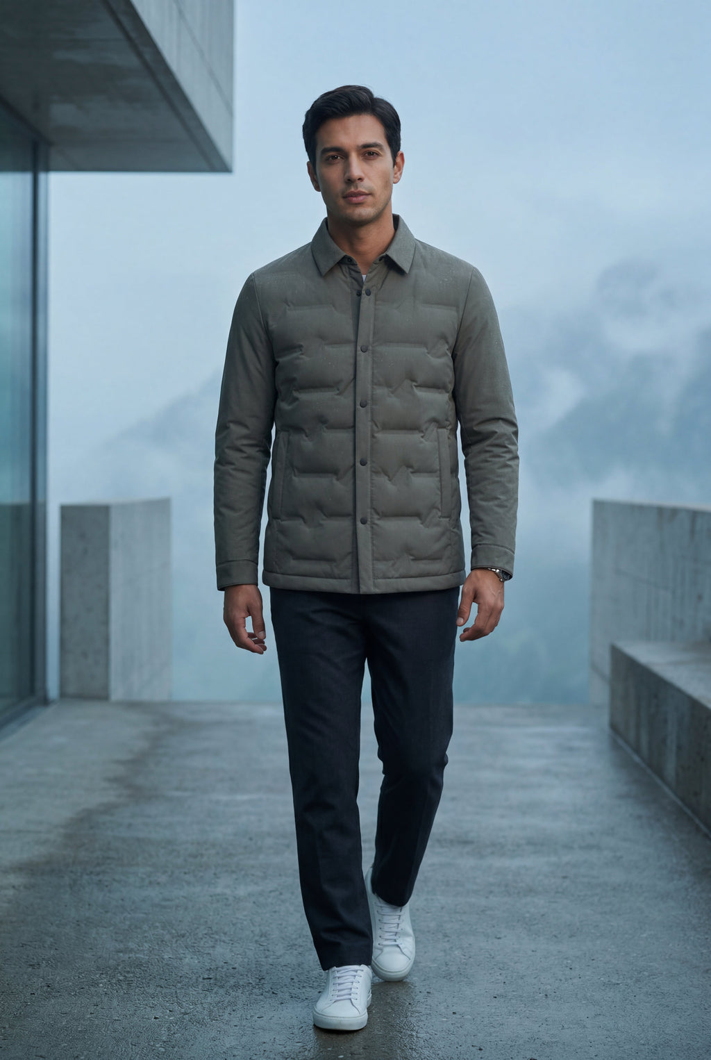 Liam | Chevron Quilted Snap-front Puffer Shirt Jacket
