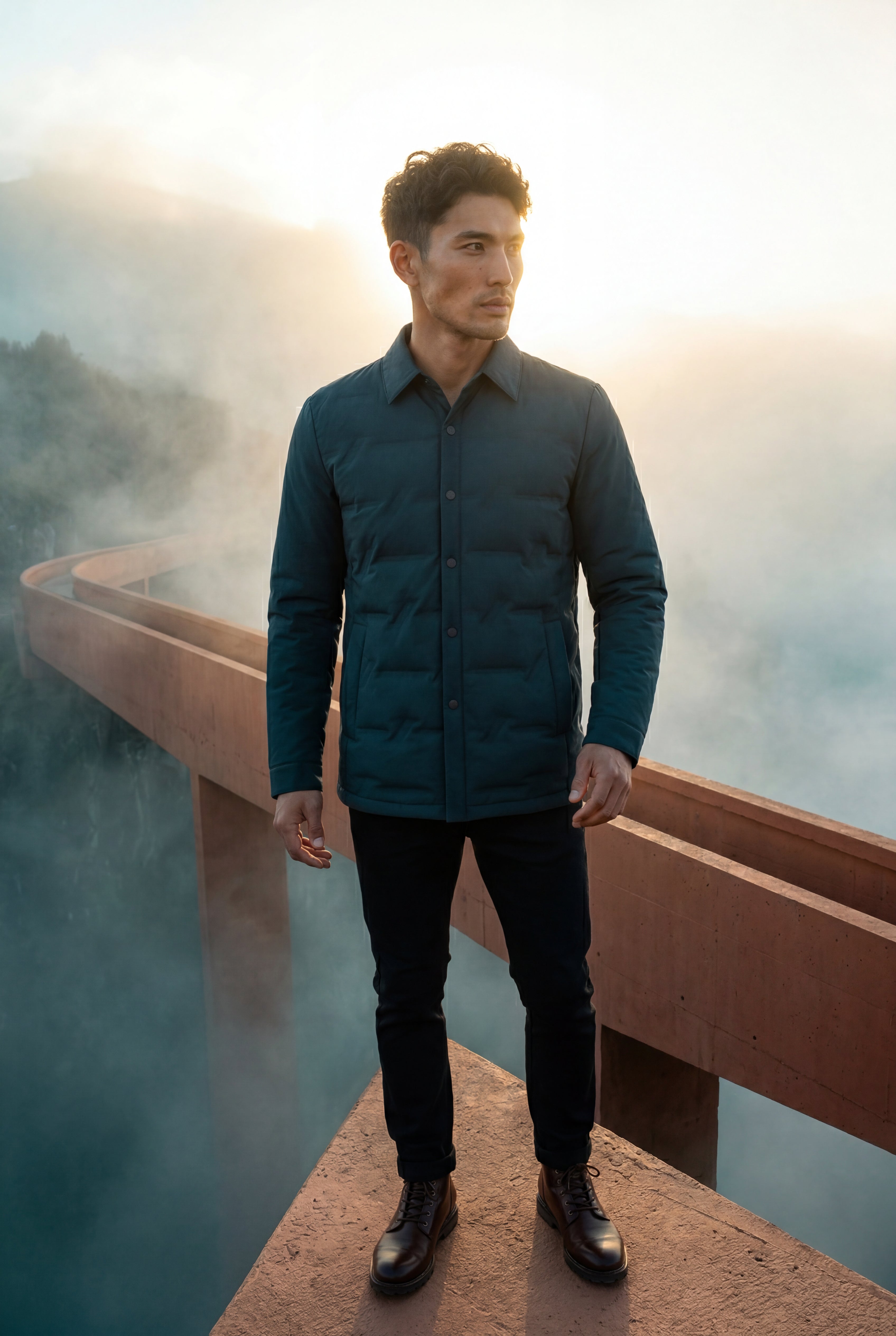 Liam | Chevron Quilted Snap-front Puffer Shirt Jacket