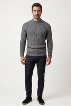 Chunky Cable Crewneck Sweater with Ribbed Hem | Liam