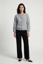 Crew Neck Cropped Button-up Cardigan with Ribbed Hem | Senna