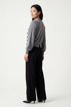 Crew Neck Cropped Button-up Cardigan with Ribbed Hem | Senna