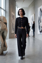 Crew Neck Cropped Button-up Cardigan with Ribbed Hem | Senna