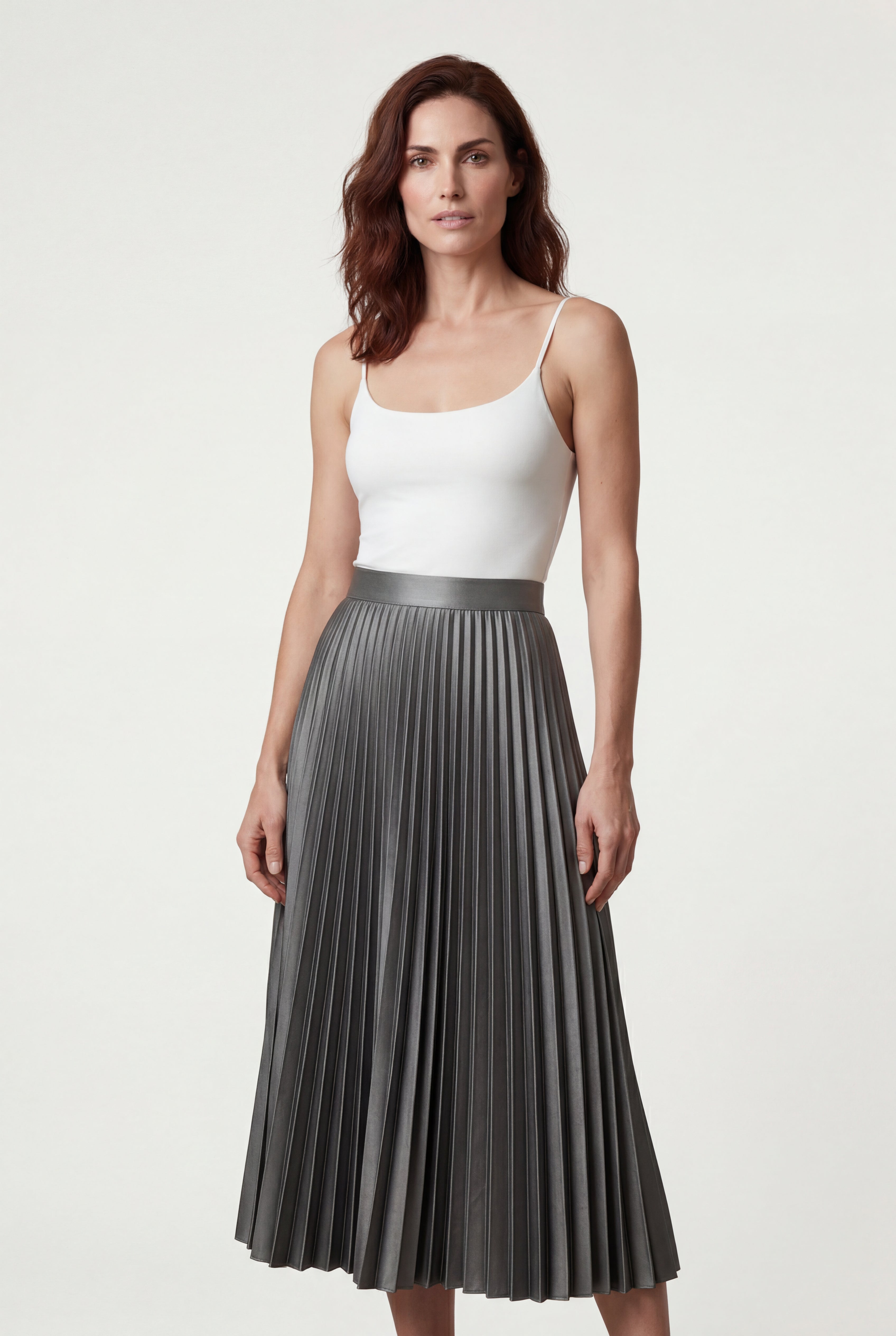 Alessia | High-waisted A-line Pleated Midi Skirt For Women