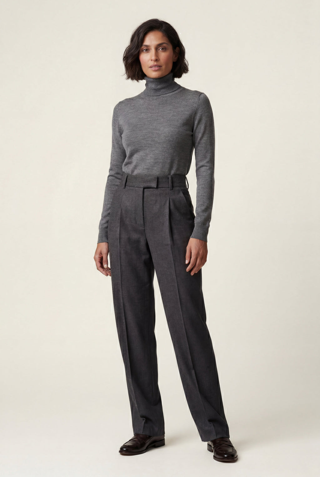 High-waisted Pleated Straight-leg Trousers