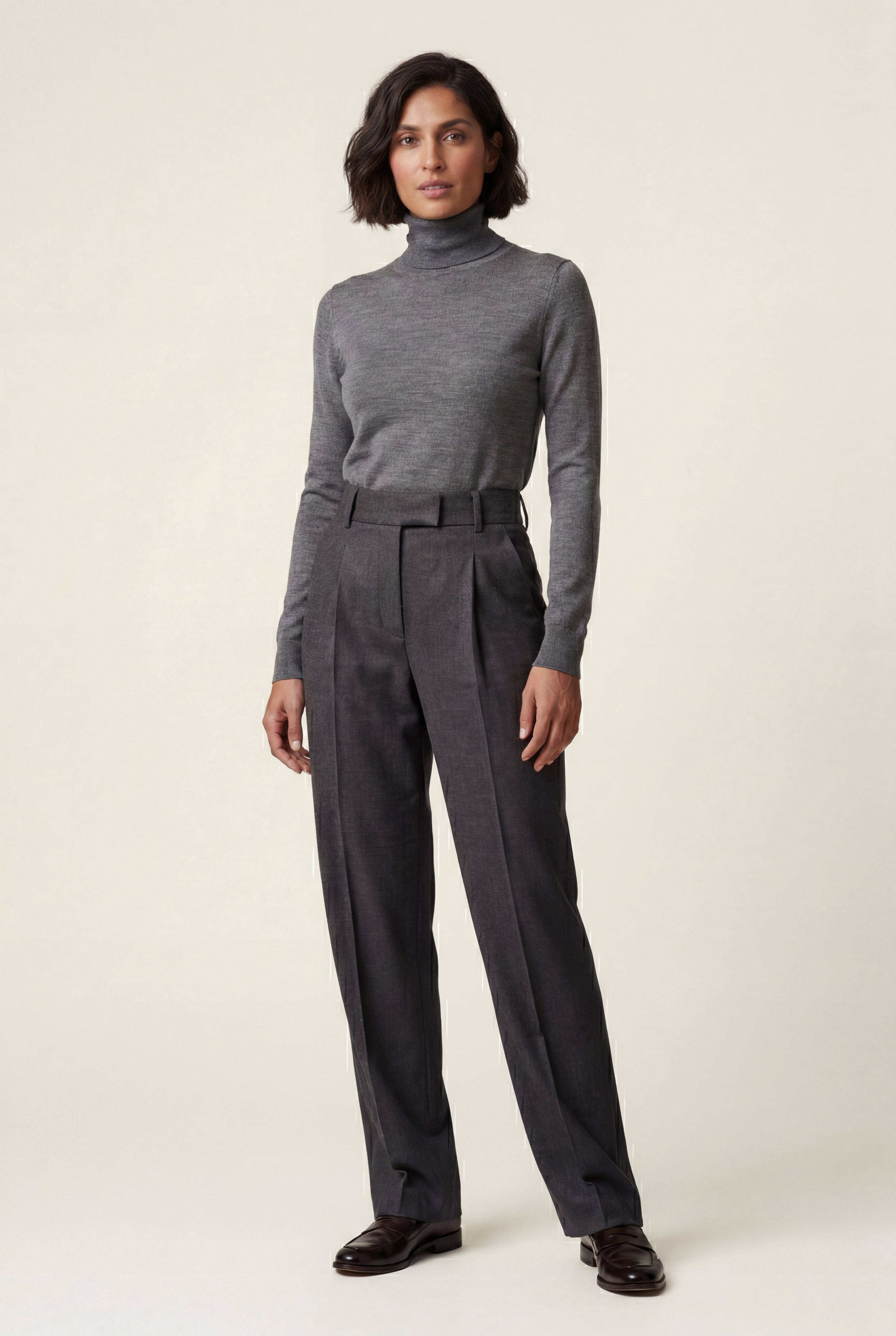 High-waisted Pleated Straight-leg Trousers