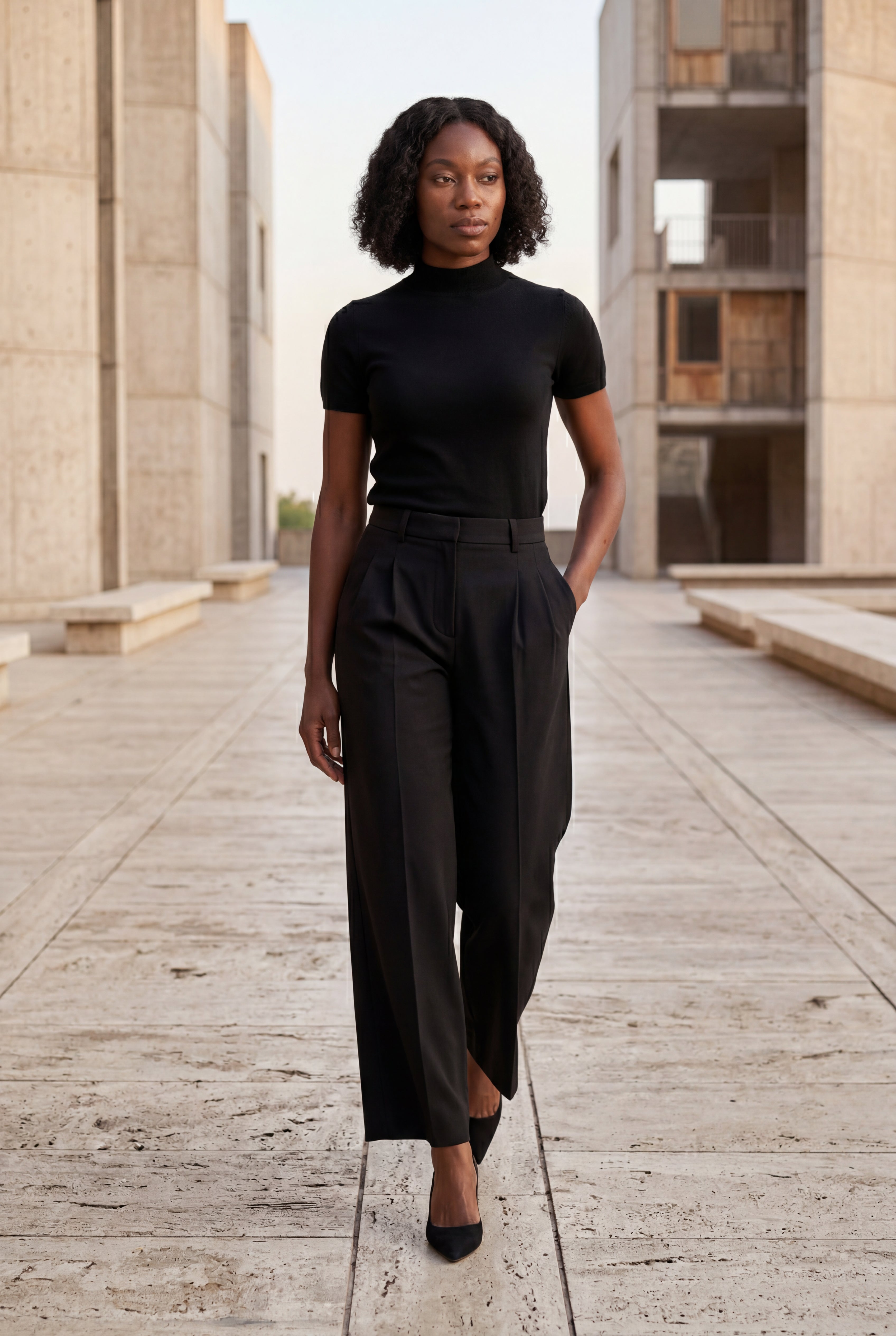 High-waisted Pleated Straight-leg Trousers