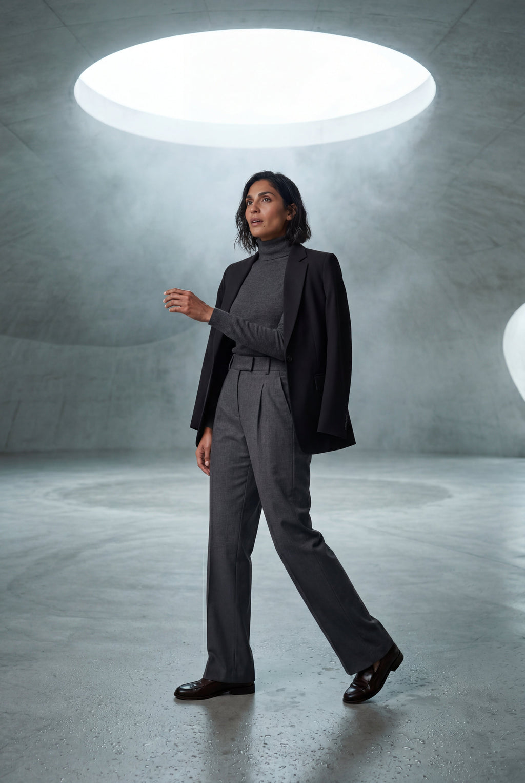 High-waisted Pleated Straight-leg Trousers