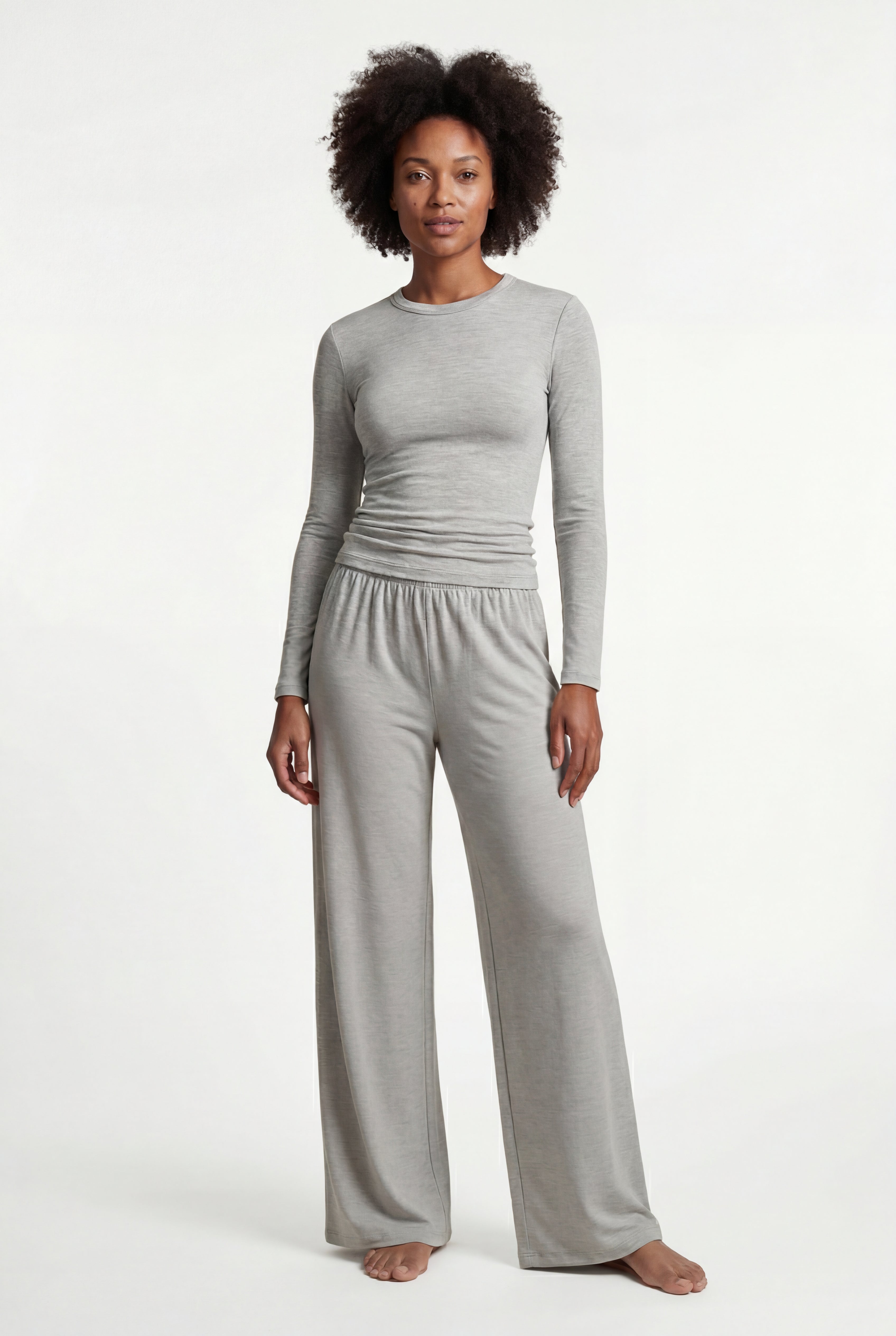 Lisa | Light Heather Grey Wide-leg Matching Lounge Set