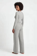 Lisa | Light Heather Grey Wide-leg Matching Lounge Set