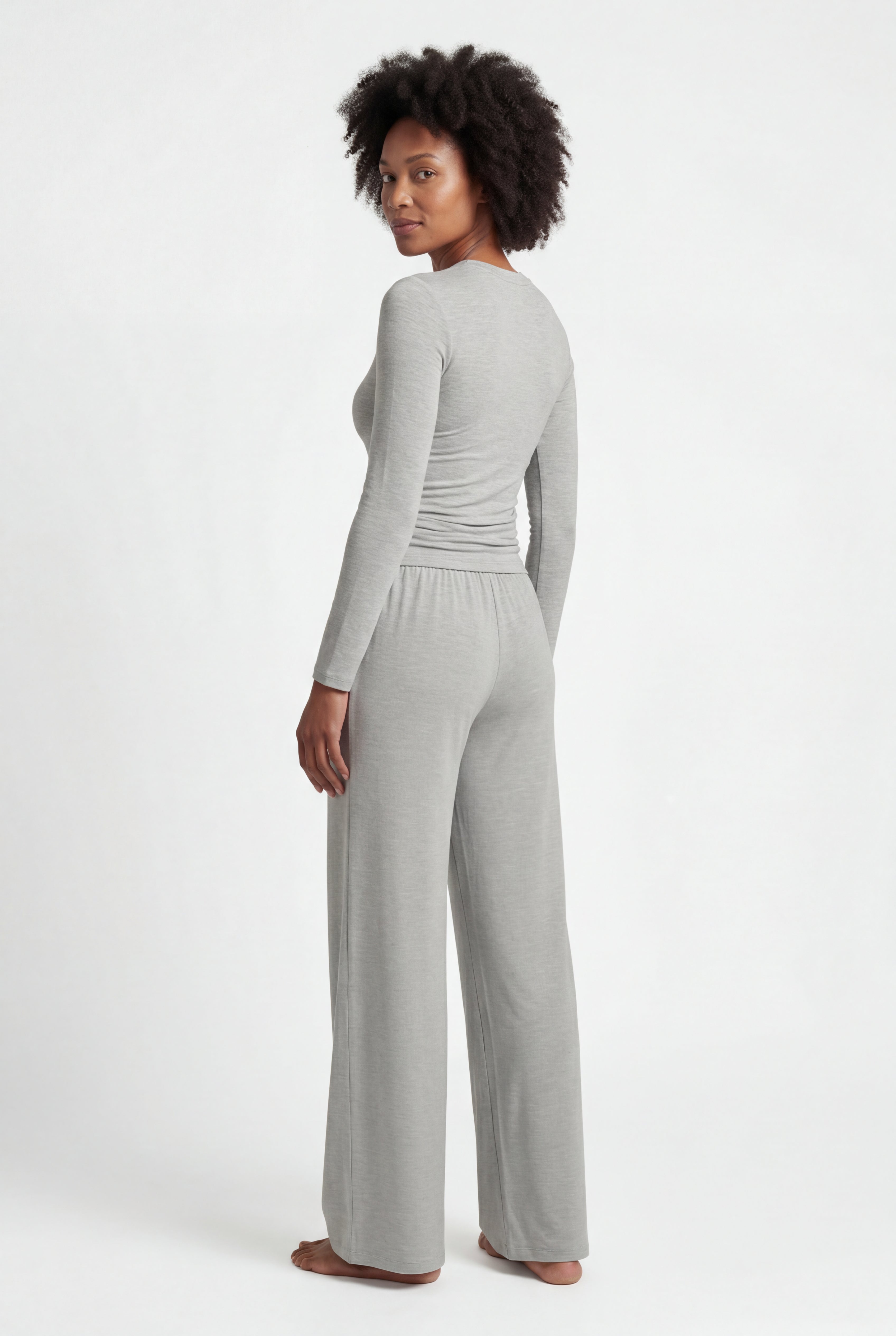 Lisa | Light Heather Grey Wide-leg Matching Lounge Set
