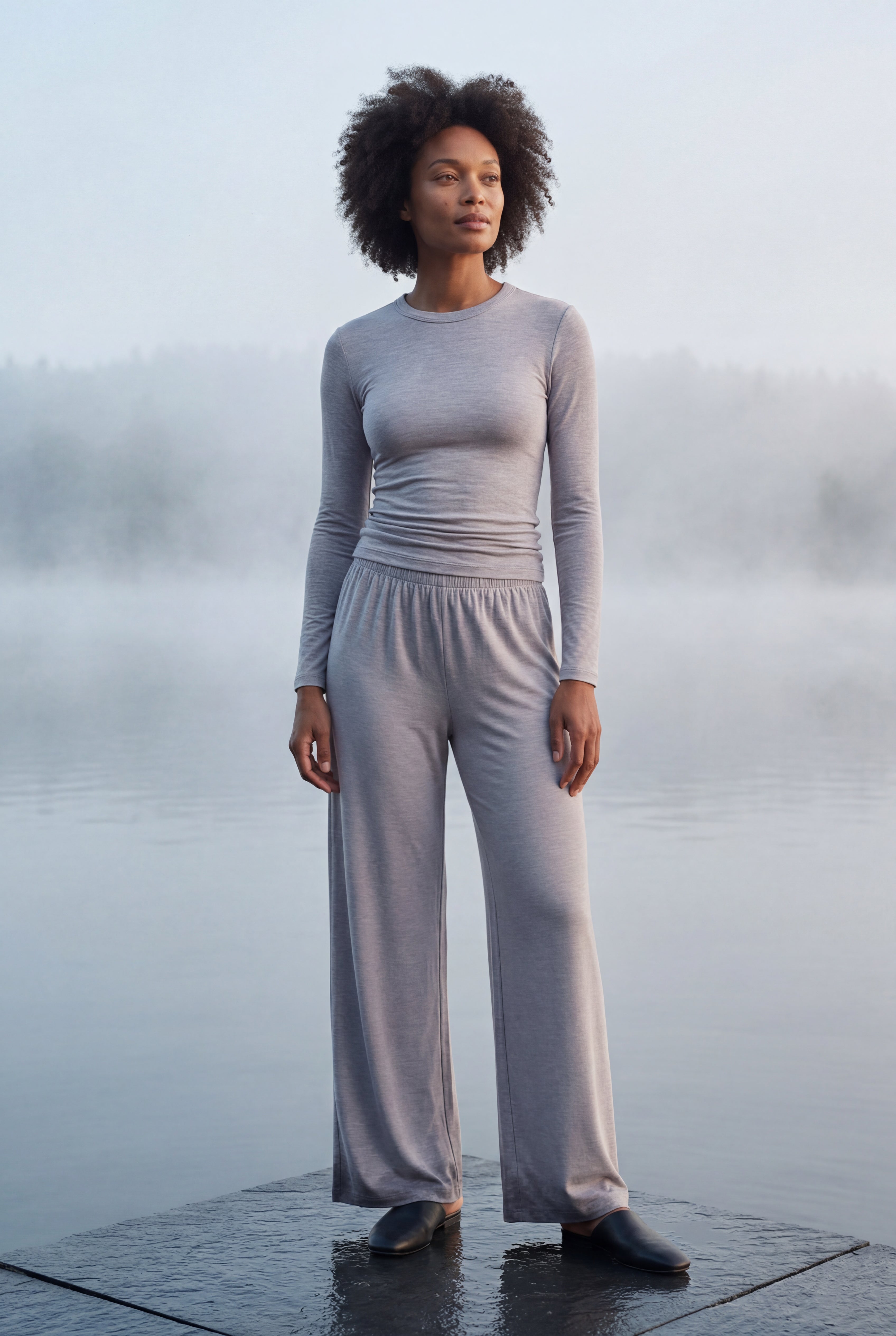 Lisa | Light Heather Grey Wide-leg Matching Lounge Set